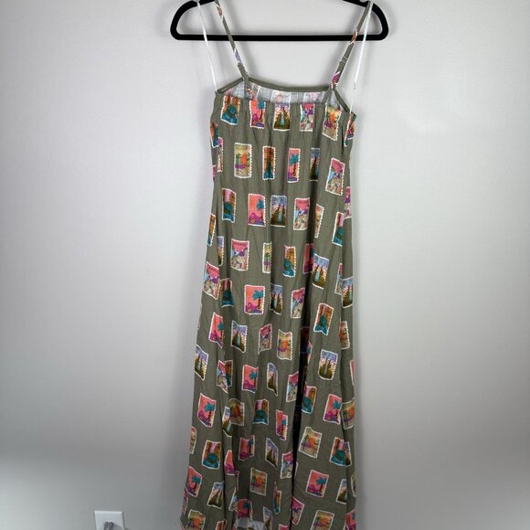 Petal & Pup Aoife Olive Stamp Print Maxi Dress XS Linen Blend Summer Vacation - Picture 6 of 9
